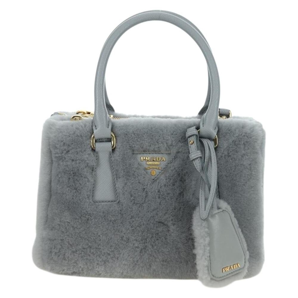 Prada Montone Faux Fur Galleria Shoulder Bag Fur Gray